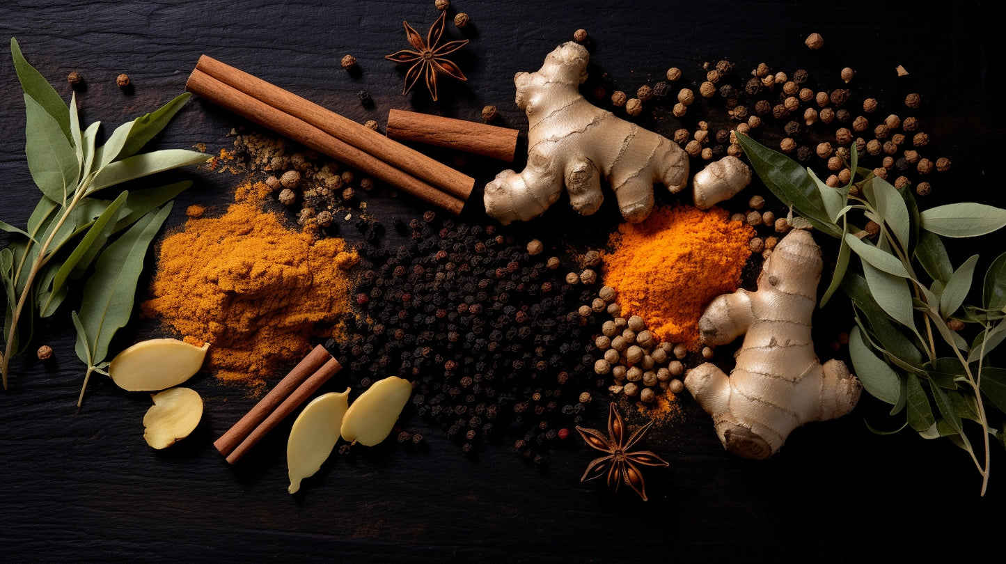 TURMERIC, FRANKINCENSE, BLACK PEPPER, LONG PEPPER & GINGER